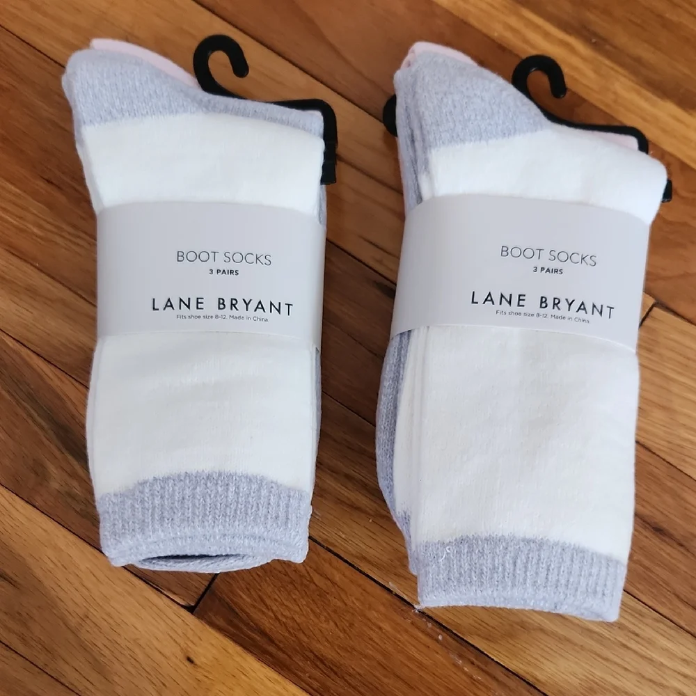 Lane Bryant White, Light Gray, and Light Pink Cozy Boot Socks - 2 3 Packs 6 Pair